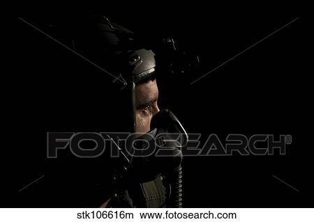 Portrait of a U. S. Air Force pilot with oxygen mask. View Large Photo Image Picture - Portrait of a U. S. Air Force pilot with oxygen mask.. Fotosearch