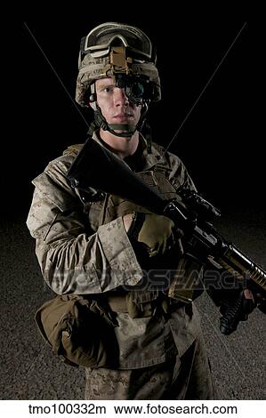Portrait of a U. S. Marine wearing night vision device. View Large Photo Image Picture - Portrait of a U. S. Marine wearing night vision device.. Fotosearch