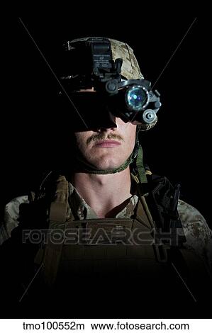 Portrait of a U. S. Marine wearing night vision goggles. View Large Photo Image Picture - Portrait of a U. S. Marine wearing night vision goggles.. Fotosearch