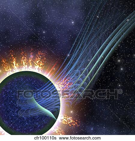 Powerful energies surge out into space from this gas giant. View Large Illustration Stock Illustration - Powerful energies surge out into space from this gas giant.. Fotosearch