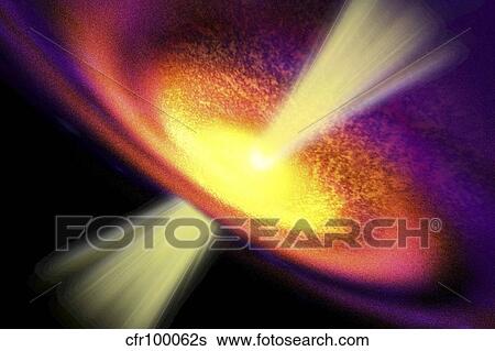 Powerful streams of energy spew out of a black hole in the middle of a galaxy. View Large Illustration Stock Illustration - Powerful streams of energy spew out of a black hole in the middle of a galaxy.. Fotosearch