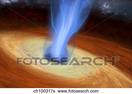 Powerful streams of energy spew out of a black hole in the middle of a galaxy. View Large Illustration Stock Illustration - Powerful streams of energy spew out of a black hole in the middle of a galaxy.. Fotosearch