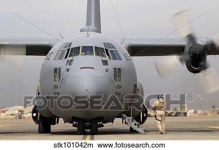 Picture - Pre-flight inspection of a C-130 Hercules.. Fotosearch