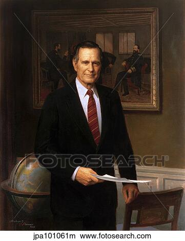 Presidential portrait of President George H. W. Bush. View Large Illustration Stock Illustration - Presidential portrait of President George H. W. Bush.. Fotosearch