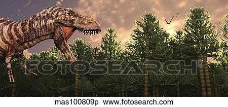 Profile view of a carnivorous Tyrannosaurus Rex. View Large Illustration Stock Illustration - Profile view of a carnivorous Tyrannosaurus Rex.. Fotosearch