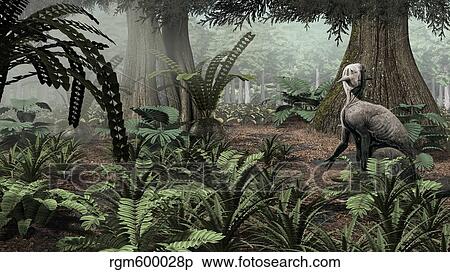 Psittacosaurus sinensis rests on his haunches in a Cretaceous forest. View Large Illustration Stock Illustration - Psittacosaurus sinensis rests on his haunches in a Cretaceous forest.. Fotosearch