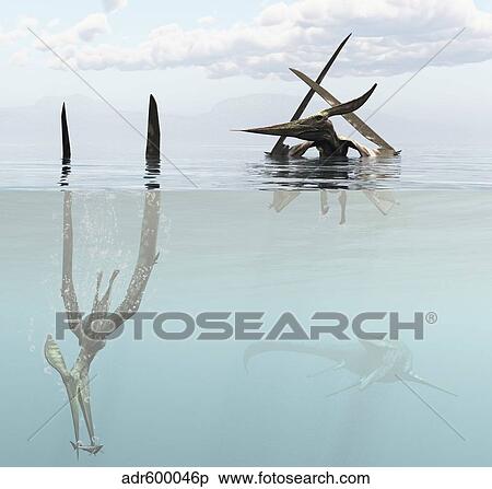 Pteranodon pterosaur diving underwater hunting for fish. View Large Illustration Stock Illustration - Pteranodon pterosaur diving underwater hunting for fish.. Fotosearch