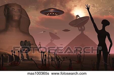 Pyramids used as communication centers on an alien world. View Large Illustration Stock Illustration - Pyramids used as communication centers on an alien world.. Fotosearch