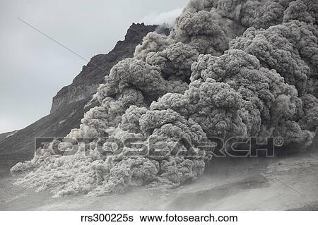 Stock Photograph - Pyroclastic flow descending the flank of Soufriere Hills volcano, Montserrat, Caribbean.. Fotosearch