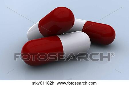 Drawing - Red and yellow medication capsules.. Fotosearch