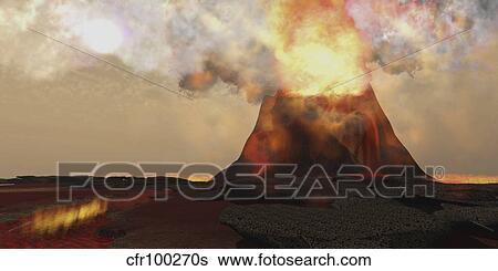 Red hot lava rolls out of the mouth of an erupting volcano. View Large Illustration Stock Illustration - Red hot lava rolls out of the mouth of an erupting volcano.. Fotosearch