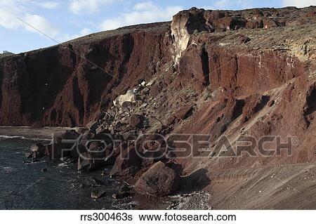 Stock Photograph - Remains of pre-minoan cinder cone on Akrotiri Peninsula, Greece.. Fotosearch