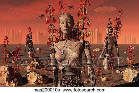 Remnants of an advanced Martian civilization. View Large Illustration Stock Illustration - Remnants of an advanced Martian civilization.. Fotosearch