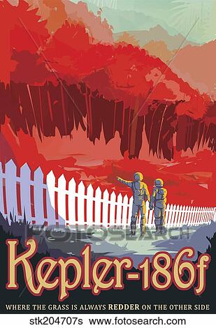 Retro space poster of Kepler-186f. View Large Illustration Stock Illustration - Retro space poster of Kepler-186f.. Fotosearch
