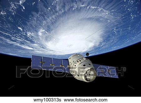 Stock Illustration - Reusable crew capsule in low Earth orbit. Fotosearch