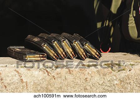 Picture - Rifle magazines with 5. 56mm rounds.. Fotosearch