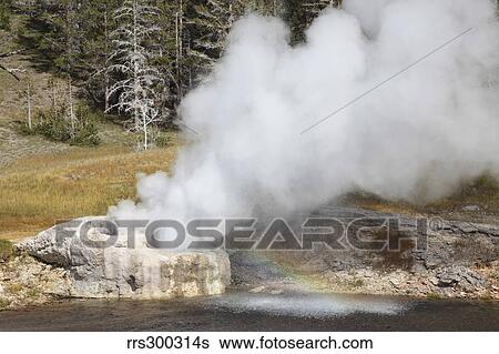Riverside Geyser erupting, Upper Geyser Basin geothermal area, Yellowstone National Park. View Large Photo Image Stock Photograph - Riverside Geyser erupting, Upper Geyser Basin geothermal area, Yellowstone National Park.. Fotosearch