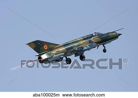 Romanian Air Force MiG-21 Lancer with afterburner, Romania. View Large Photo Image Picture - Romanian Air Force MiG-21 Lancer with afterburner, Romania.. Fotosearch