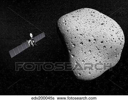 Rosetta probe and comet 67P Churyumov-Gerasimenko. View Large Illustration Stock Illustration - Rosetta probe and comet 67P Churyumov-Gerasimenko.. Fotosearch