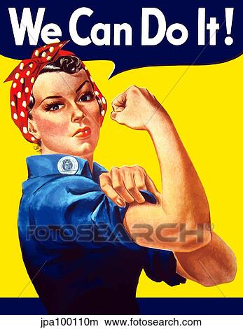 Stock Illustration - Rosie The Riveter vintage war poster from World War Two.. Fotosearch