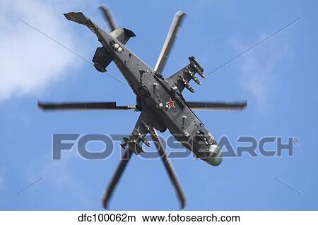 Russian Air Force Ka-52 helicopter in flight. View Large Photo Image Picture - Russian Air Force Ka-52 helicopter in flight.. Fotosearch