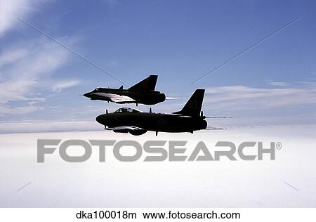 Saab J 32 Lansen and Saab 35 Draken fighters of the Swedish Air Force Historic Flight. View Large Photo Image Picture - Saab J 32 Lansen and Saab 35 Draken fighters of the Swedish Air Force Historic Flight.. Fotosearch