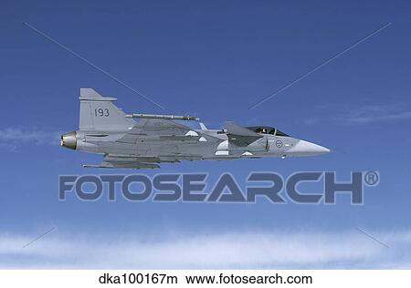 Picture - Saab JAS 39 Gripen fighter of the Swedish Air Force.. Fotosearch