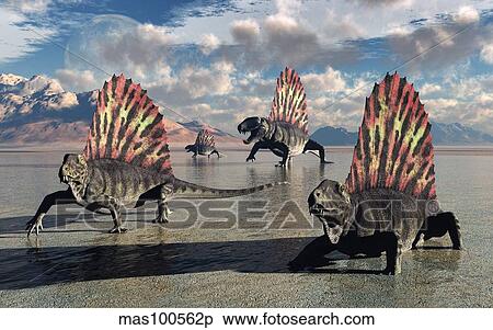 Sail-backed Dimetrodons, alive during Earth's Permian period of time. View Large Illustration Stock Illustration - Sail-backed Dimetrodons, alive during Earth's Permian period of time.. Fotosearch