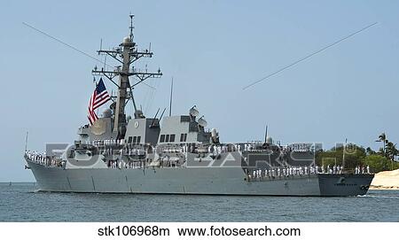 Sailors man the rails aboard the guided-missile destroyer USS Chung-Hoon. View Large Photo Image Picture - Sailors man the rails aboard the guided-missile destroyer USS Chung-Hoon.. Fotosearch
