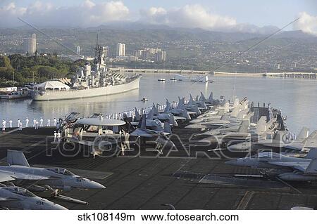 Sailors man the rails of USS Nimitz in Pearl Harbor. View Large Photo Image Picture - Sailors man the rails of USS Nimitz in Pearl Harbor.. Fotosearch