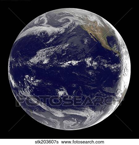 Stock Photograph - Satellite image of Earth centered over the Pacific Ocean.. Fotosearch