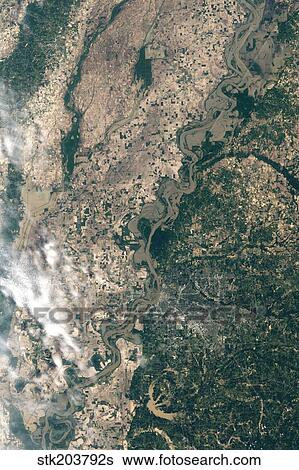 Stock Photograph - Satellite image of flood waters in Memphis, Tennesse.. Fotosearch