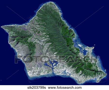 Satellite image of Oahu, Hawaii. View Large Photo Image Stock Photograph - Satellite image of Oahu, Hawaii.. Fotosearch