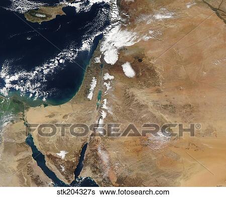 Satellite view of a rare winter storm across much of the Middle East. View Large Photo Image Stock Photograph - Satellite view of a rare winter storm across much of the Middle East.. Fotosearch
