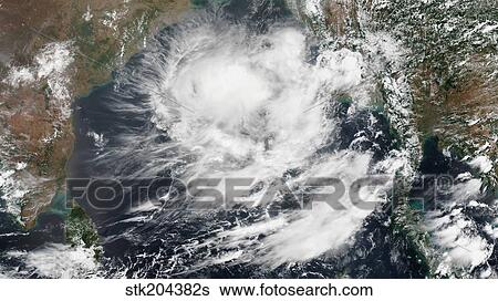 Satellite view of a tropical cyclone in the Bay of Bengal. View Large Photo Image Stock Photograph - Satellite view of a tropical cyclone in the Bay of Bengal.. Fotosearch