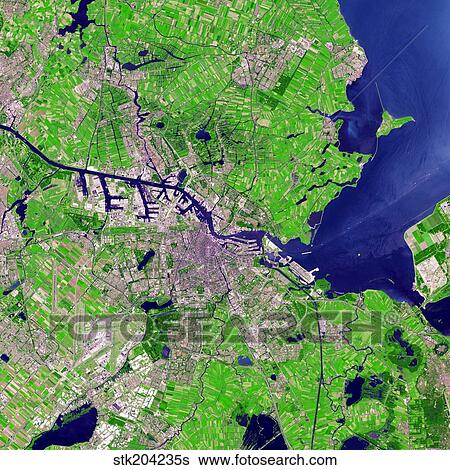 Satellite view of Amsterdam, Netherlands. View Large Photo Image Stock Photograph - Satellite view of Amsterdam, Netherlands.. Fotosearch