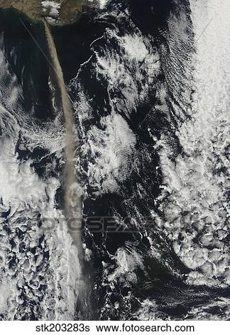 Satellite view of an ash plume from Eyjafjallajokull Volcano, Iceland. View Large Photo Image Stock Photograph - Satellite view of an ash plume from Eyjafjallajokull Volcano, Iceland.. Fotosearch