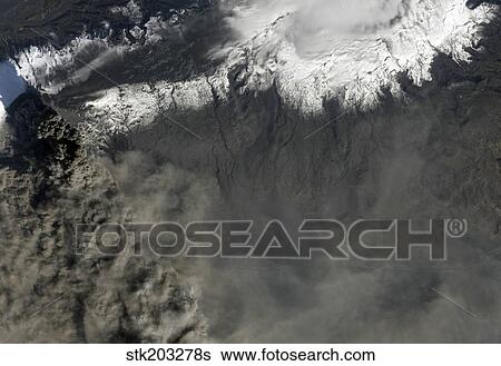 Satellite view of an ash plume rises from Iceland's Eyjafjallajokull volcano. View Large Photo Image Stock Photograph - Satellite view of an ash plume rises from Iceland's Eyjafjallajokull volcano.. Fotosearch