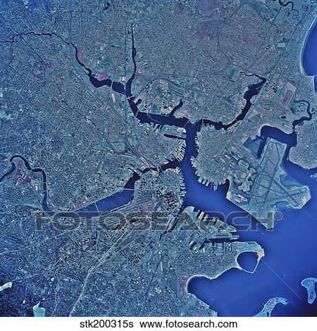 Satellite view of Boston, Massachusetts. View Large Photo Image Stock Photograph - Satellite view of Boston, Massachusetts.. Fotosearch
