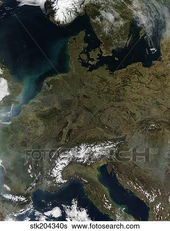 Stock Photograph - Satellite view of Central Europe.. Fotosearch