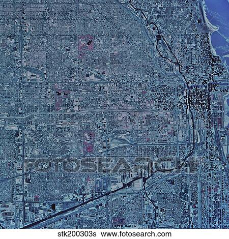 Satellite view of Chicago, Illinois. View Large Photo Image Stock Photograph - Satellite view of Chicago, Illinois.. Fotosearch