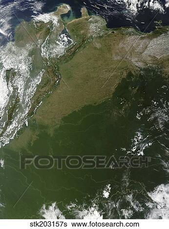 Satellite view of eastern Columbia and northern Venezuela. View Large Photo Image Stock Photograph - Satellite view of eastern Columbia and northern Venezuela.. Fotosearch