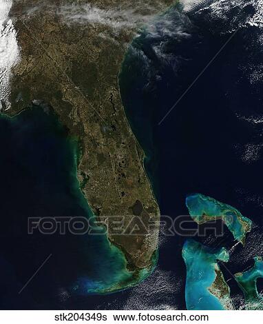 Satellite view of Florida. View Large Photo Image Stock Photograph - Satellite view of Florida.. Fotosearch