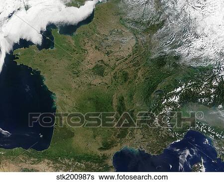 Satellite view of France. View Large Photo Image Stock Photograph - Satellite view of France.. Fotosearch