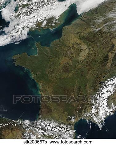 Satellite view of France. View Large Photo Image Stock Photograph - Satellite view of France.. Fotosearch