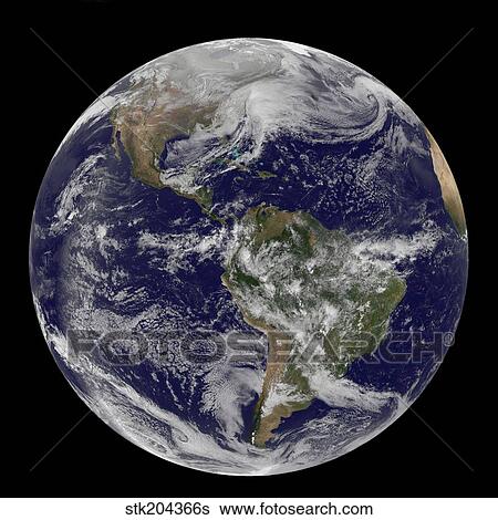 Satellite view of full Earth showing a powerful winter storm. View Large Photo Image Stock Photograph - Satellite view of full Earth showing a powerful winter storm.. Fotosearch