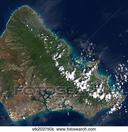 Stock Photograph - Satellite view of Honolulu, Oahu, Hawaii.. Fotosearch