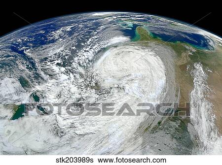 Stock Photograph - Satellite view of Hurricane Sandy along the East Coast of the United States.. Fotosearch