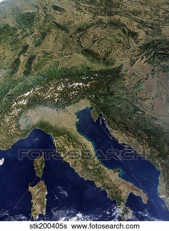 Satellite view of Italy View Large Photo Image Stock Photograph - Satellite view of Italy . Fotosearch