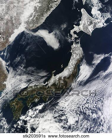 Satellite view of Japan. View Large Photo Image Stock Photograph - Satellite view of Japan.. Fotosearch